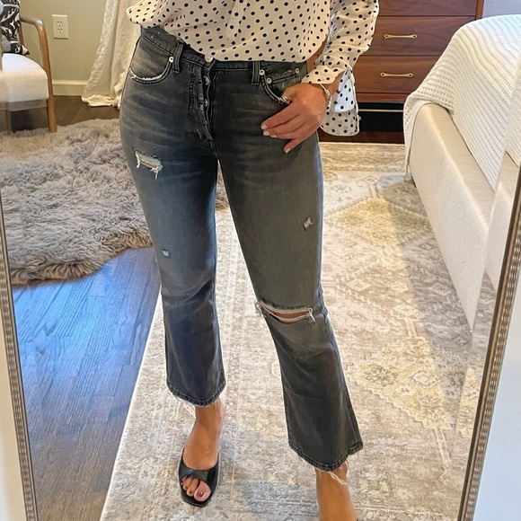 Post LA Adaptation Crop Kick Flare Distressed Black Jeans - Picture 7 of 16